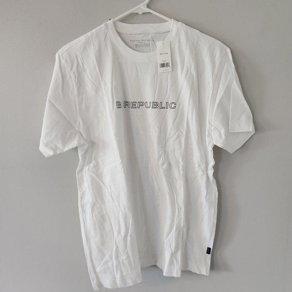 NWT Banana Republic Spellout Cotton Tshirt White Size Medium